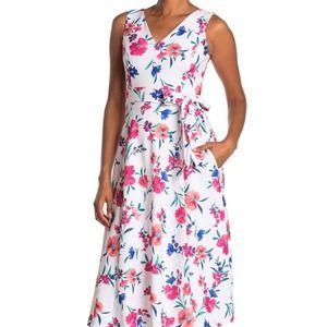 Calvin Klein Floral Tie Waist Midi Dress